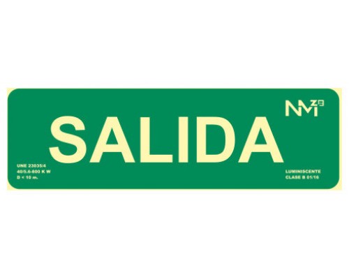 SEÑAL "SALIDA" HOMOLOGADA 300X105MM POLIPROPILENO FOTOLUMINISCENTE ARCHIVO2000 6170-22H VE (Espera 4 dias)